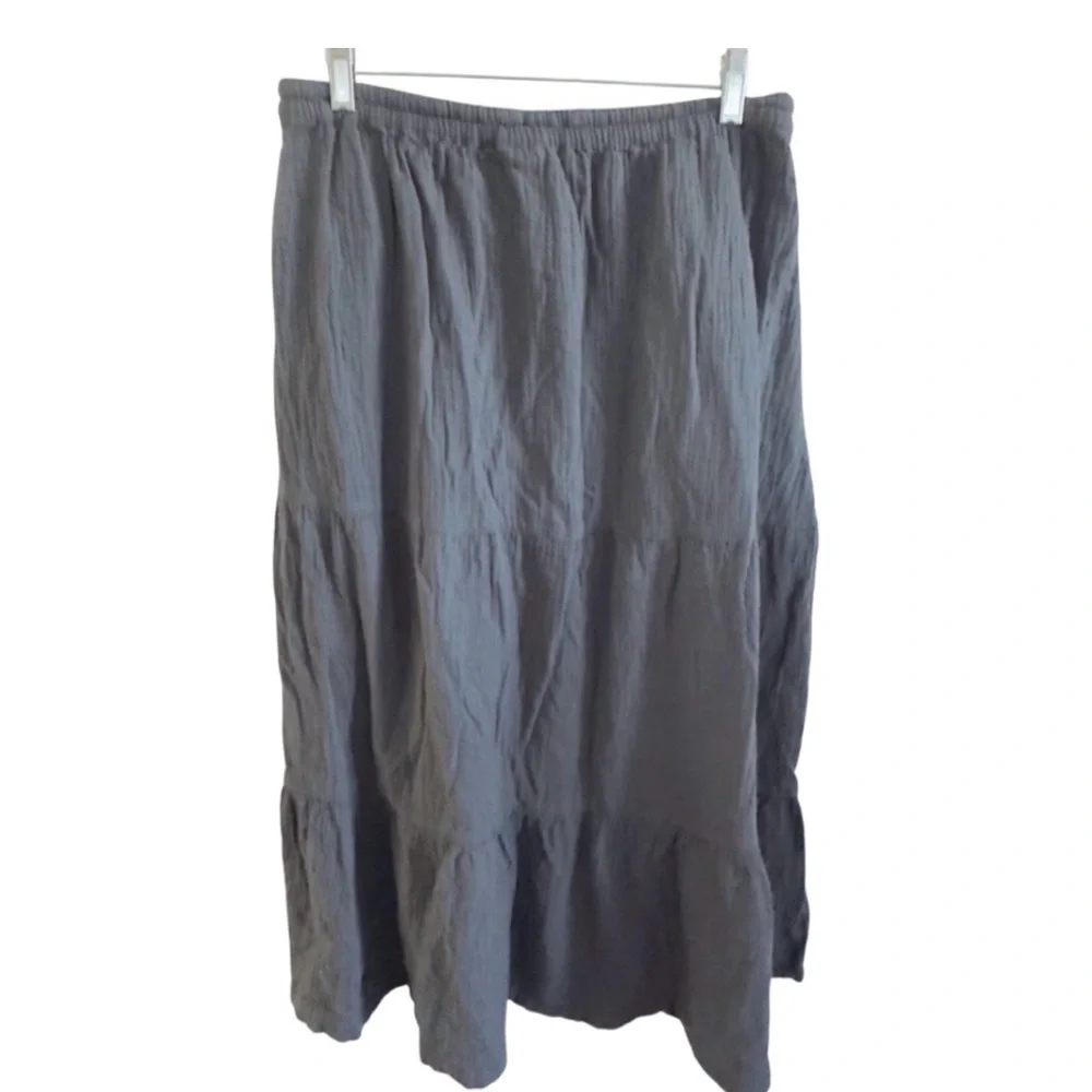 Pact Organic Cotton Coastal Double Gauze Tiered Maxi Skirt Medium Charcoal Gray - Picture 3 of 8